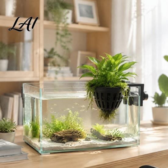 Aquarium Pflanzgefäß Aquarienpflanzen Halter Oben Hängender Grünpflanzen Halter Korb mit Schraubklemme für Anubias Wasserpflanzen Zubehör