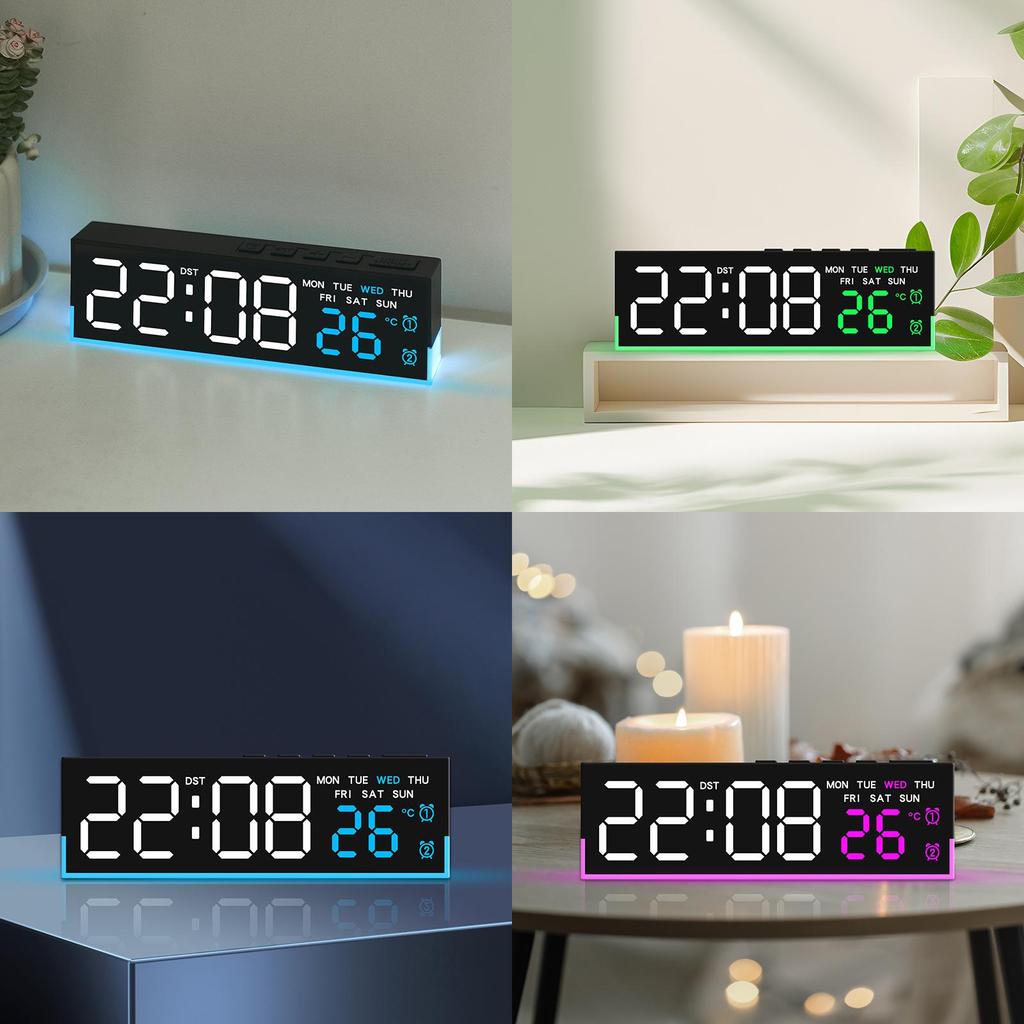 Digital Led Alarm Clock With Date Temperature Calendar Night Light For Bedroom Decor