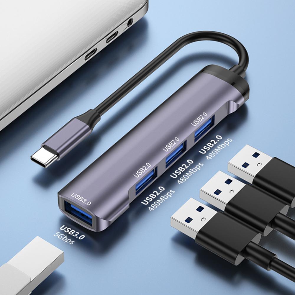 

T-503 4-in-1 Type-C Docking Station USB-C to USB2.0x3+USB3.0 HUB Adapter Grey