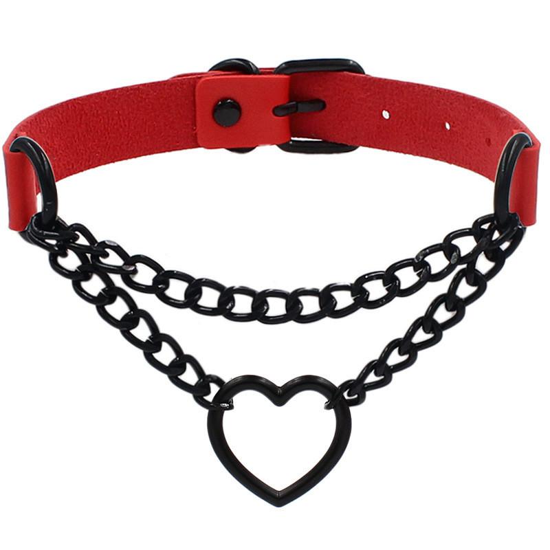 Mode Enkel Metallhjärta Hänge PU-läder Halsband Sexig Dam Halssele Choker Krage Smyckestillbehör Gåva Punk Goth
