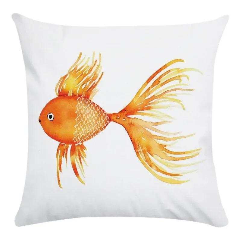 Móda Domácí Dekorace Vzor Zlaté Rybky a Medúzy Tištěný Super Měkký Povlak na Polštář Kancelářský Potah na Sedák