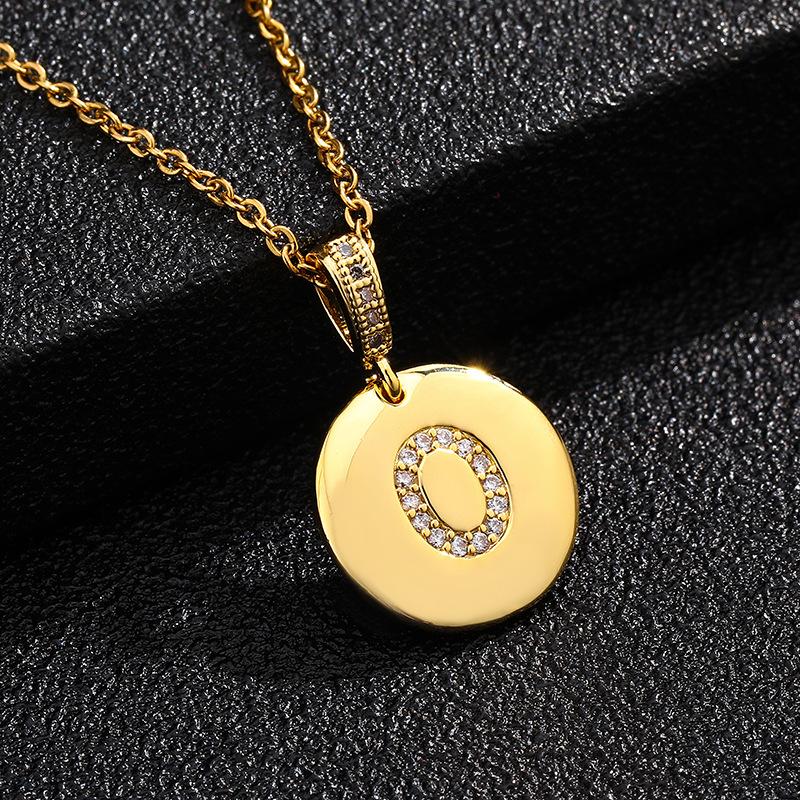 Letter Necklace Fashion 26 One Letter Copper Inlaid Cubic Zircon Vacuum Plating Stainless Steel Chain Necklace