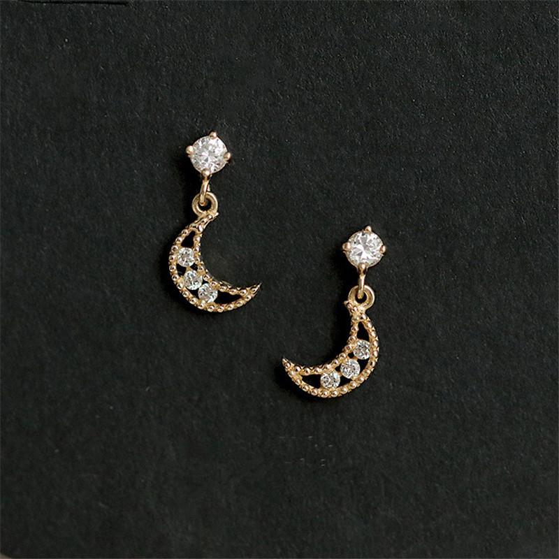 925 Sterling Silver 14K Gold Plating Crystal Stud Earrings Women Fashion Hollow Moon Earrings Light Luxury Wedding Jewelry