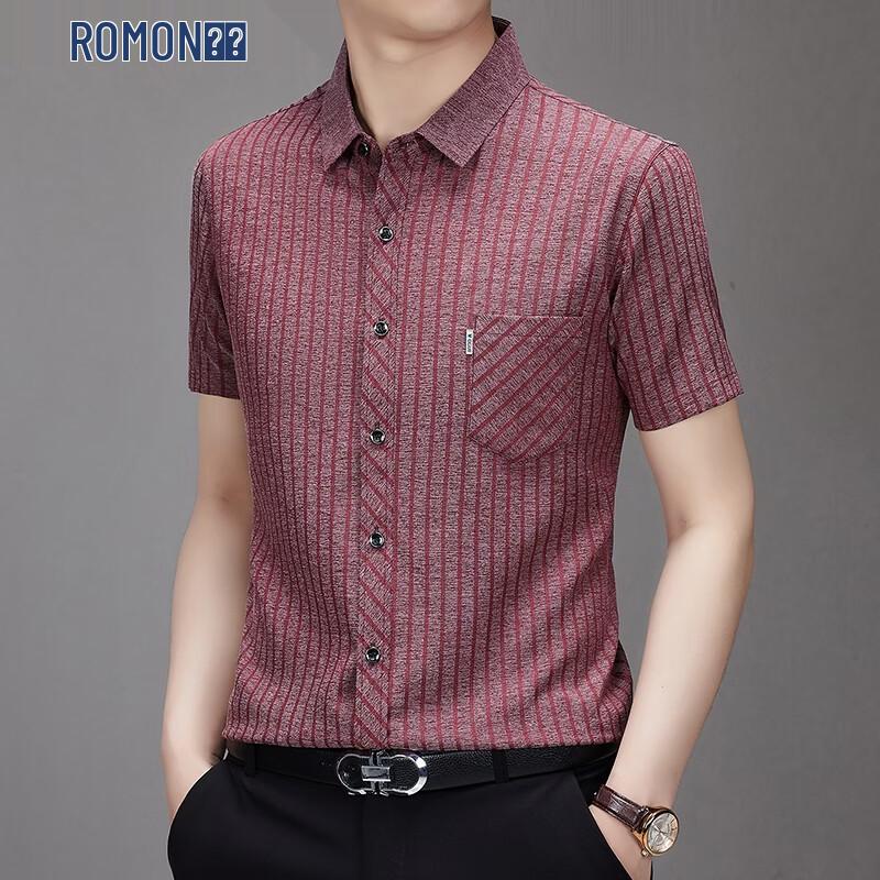 ROMON Men s Summer Viscose-Silk Blend Short-Sleeve Casual Shirt XL