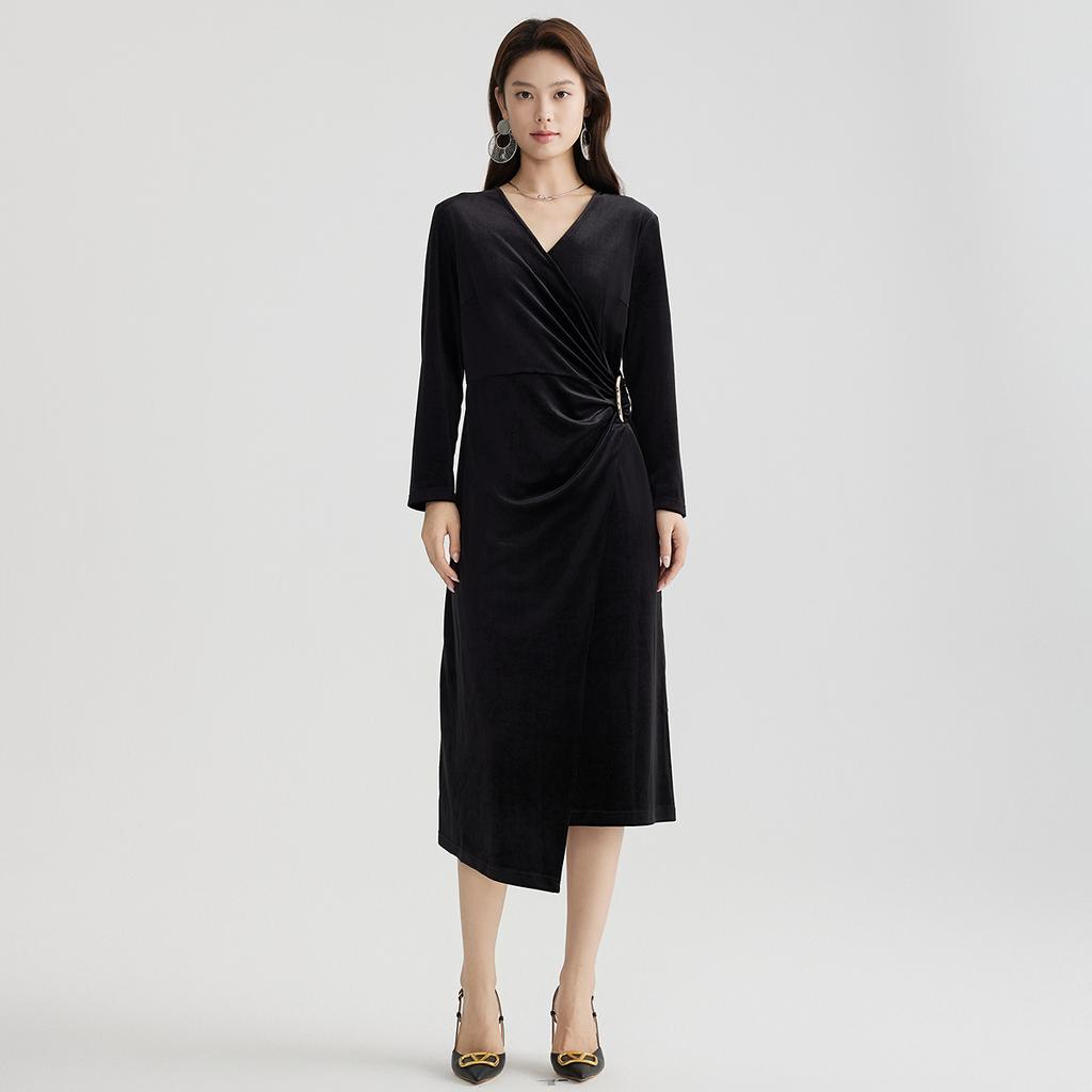 Design Sense Black Velvet V-Neck Dress