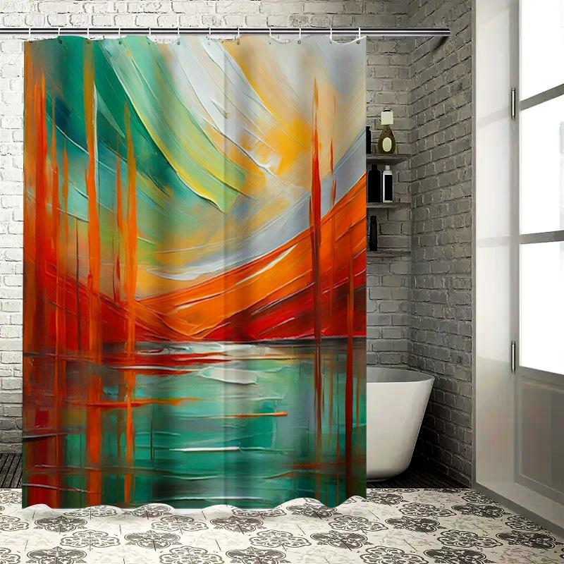 

Colorful Brush Strokes Shower Curtain for Bathroom Decor Orange Green White Red Abstract Design Watercolor Print Home Decorati 90x180cm