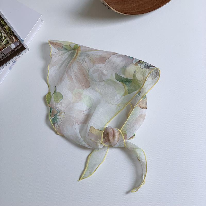 Cotton and Linen Triangle Scarf Headscarf Women's New Ink-dyed Flower New Versatile Literary Decorative Scarf Headband