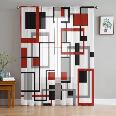 Styl nordycki Retro Geometryczne Abstrakcyjne Czerwone Przezroczyste Zasłony Okno Salonu Zasłona Tiulowa Sypialnia Zasłony Zasłaniające Luksusowe Zasłony