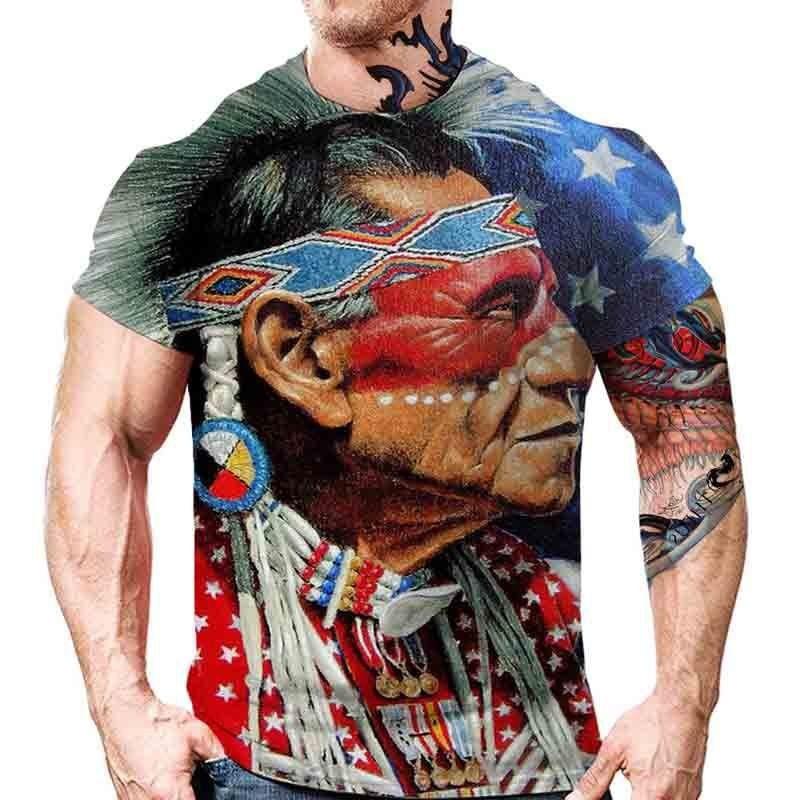 

Футболки с 3D-принтом «Летние индейцы», мужские и женские, повседневные, с коротким рукавом, в стиле ретро, большие размеры, топы Harajuku Y2k, футболки, детская одежда 2XL