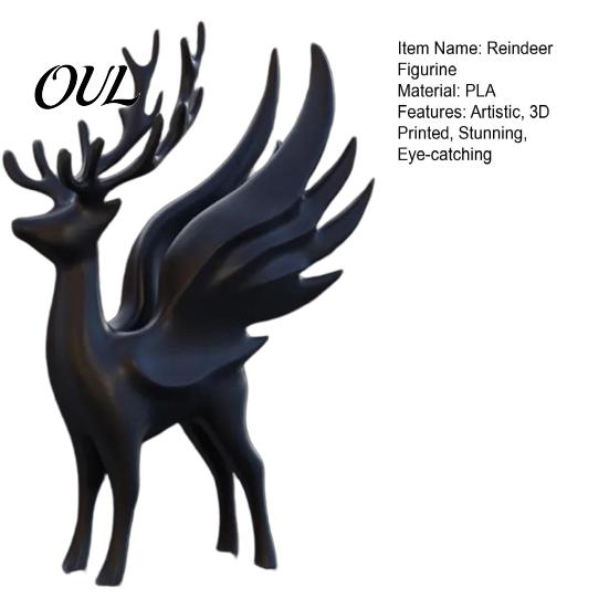 Antler Deer Decor Christmas Elk Statue with Wings, 3D Printed Reindeer Figurine, Modern High-end Home Table Centerpiece Standing Sculpture for Dining