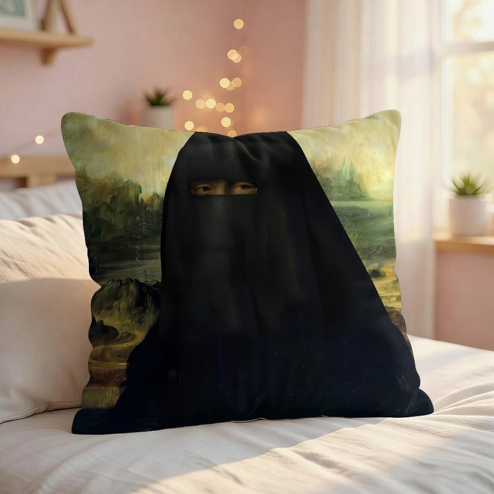 Mona Lisa Funny Abstract Cushion Cover Silky Short Plush Invisible Zipper Dustproof Sofa Pillow Case For Home Decor