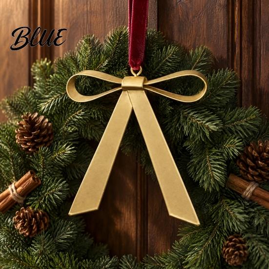 Decorative Bows for Garlands Gold Bow Christmas Ornaments Vintage Metal Hanging Decoration with Velvet Matte Ornaments Ribbon Xmas Tree Garland