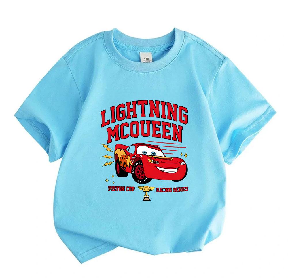 Kids Boys Girls Crew Neck Short Sleeve 100% Cotton T-Shirt, Cute Racing Car Graphic Print Piston Cup Racing Series Casual Tees for Toddlers Children S