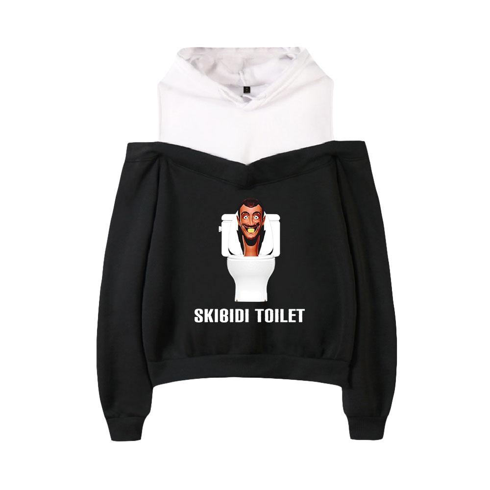 

Женская повседневная толстовка с длинными рукавами и принтом Skibidi в стиле хип-хоп, уличные сексуальные толстовки с открытыми плечами, женские