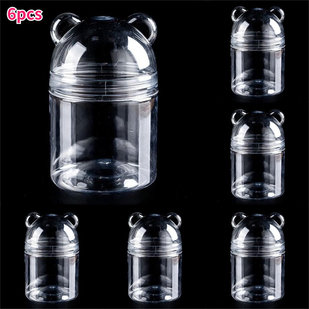 6pcs Super Cute Plastic Bear Storage Jars Multifunctional Organizing Containers Party Supplies Decoration Home Storage Bottles