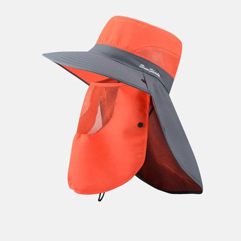 Quick-Drying Summer Sun Hats For Women Men Outdoor Face Mask Wide Brim Bucket Hat Mesh Breathable Waterproof Large Fishing Caps