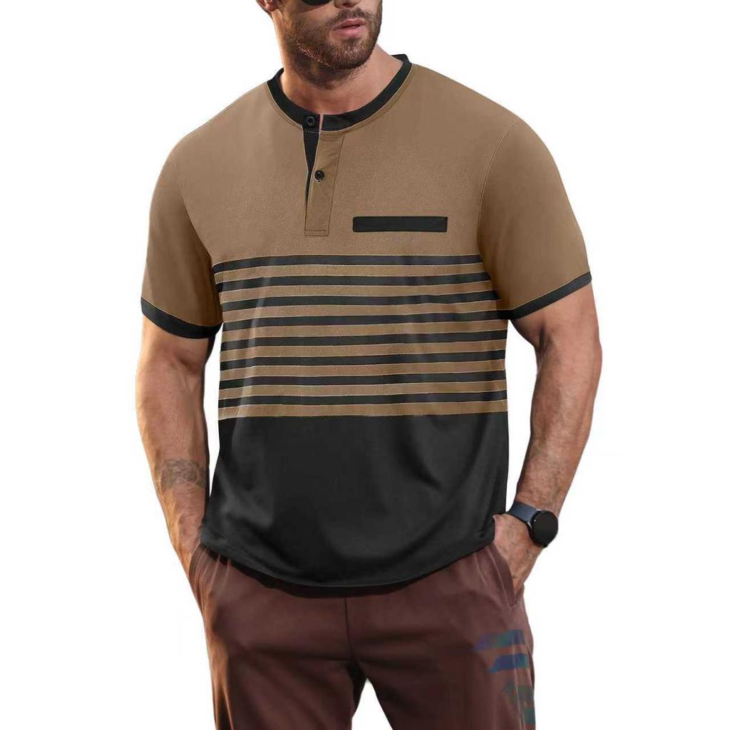 Ins Summer Polo Shirt Men's Print Striped Polo Shirt Short Sleeve T-shirt Business Casual Geometric Print