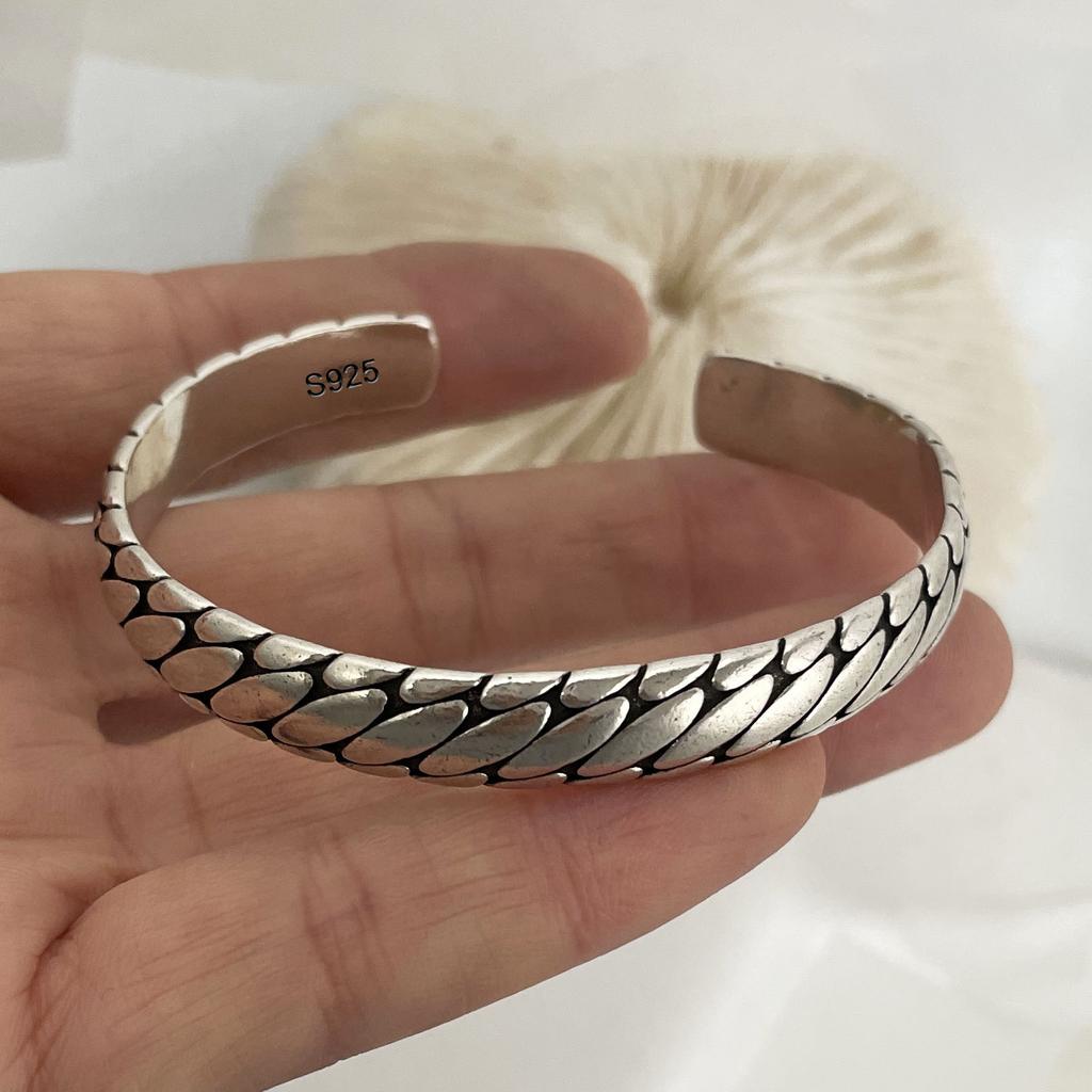 100% Massives 925 Sterling Silber Metallarmband für Damen Herren Vintage Handgefertigt Schlicht Geburtstag Geschenk S-B451