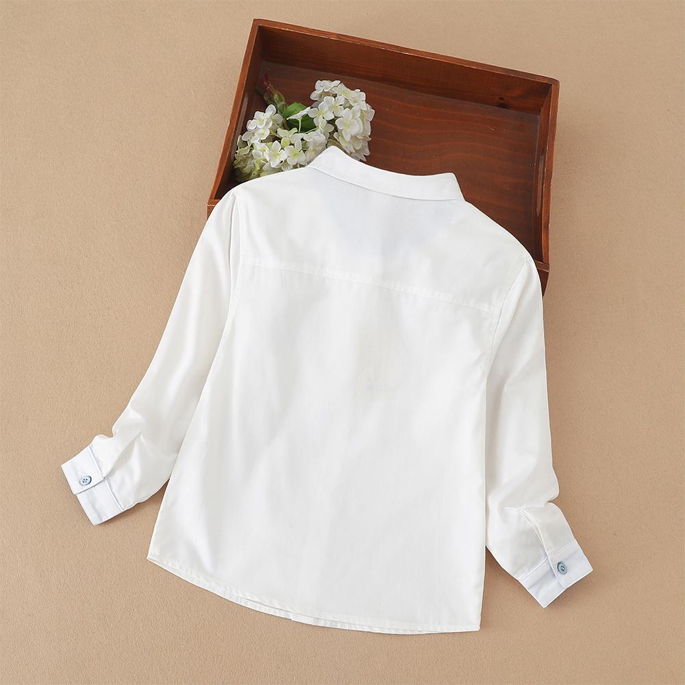 Boys Shirt White Cotton Long Sleeve Clothes for Toddler Boys Casual Top for Kids Aged 2-6 School Children