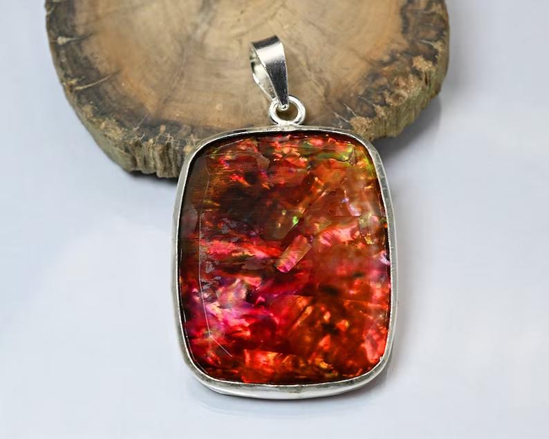 24ct Natural Ammolite Pendant Jewelry | 925 Sterling Silver Pendent for Her