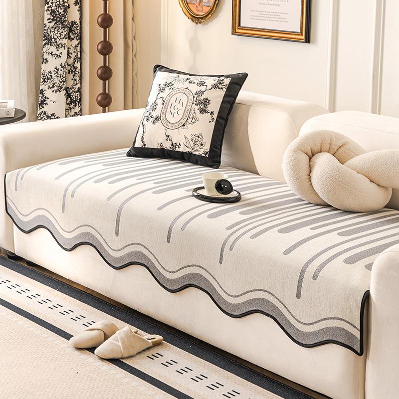 Modern light luxury high-end sofa cushion Chenier anti-cat scratch universal non-slip in all seasons Straight row one-piece cover cloth