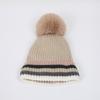 Autumn and winter hairball flanged knitted hat men's and women's color striped edge fashion warm wool hat