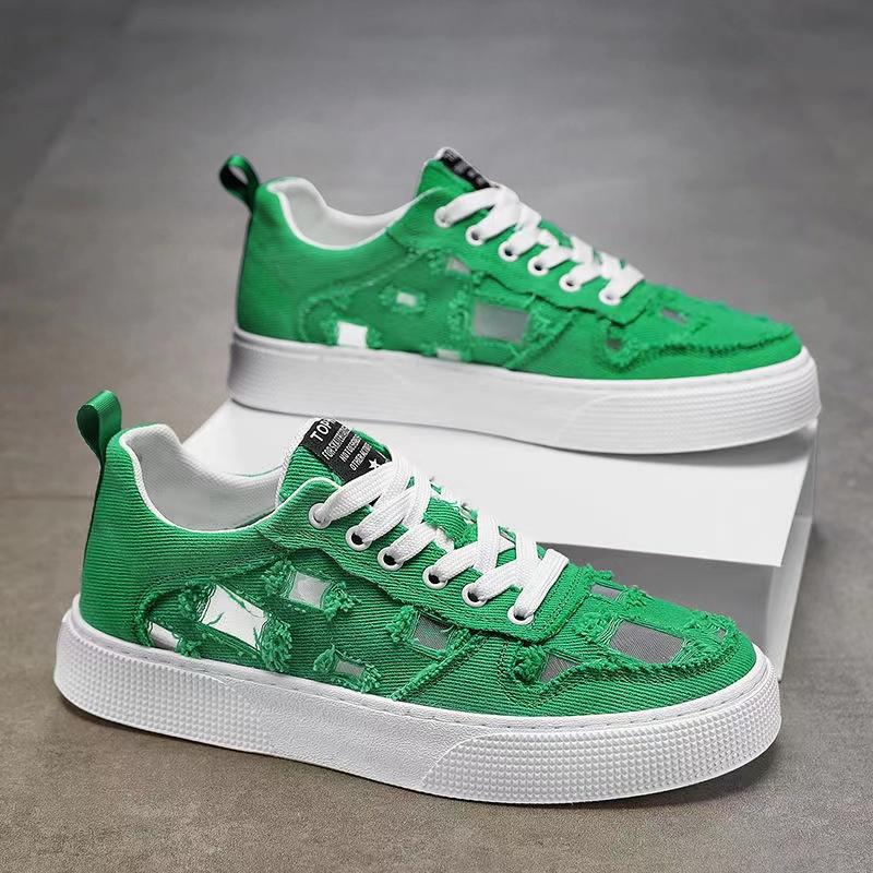 Fashion Chunky Sneaker Men Ripped Design Hollow Out Summer Breathable Board Shoes Fashion Casual Increased Internal Platform Shoes