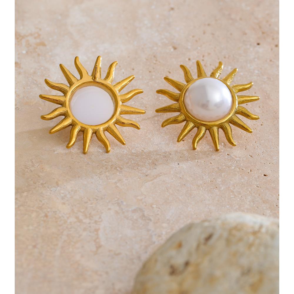 Eetit Stainless Steel Simulated Pearls Sun Stud Earrings 18K Golden PVD Plated Trending Statement Jewelry Gift Prevent Allergy