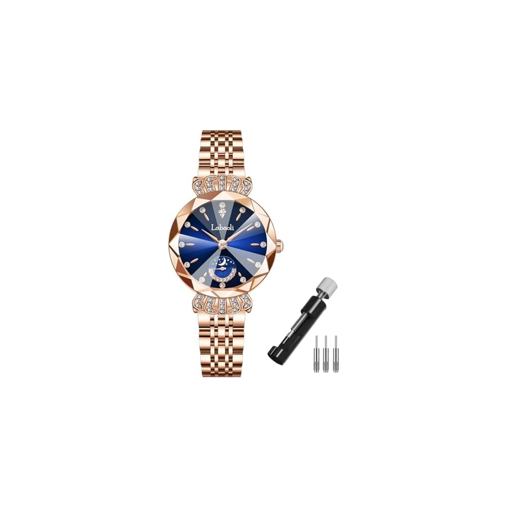 Luxury Women s Wristwatch Rose Gold Crystal Waterproof Business Stainless Steel Blue