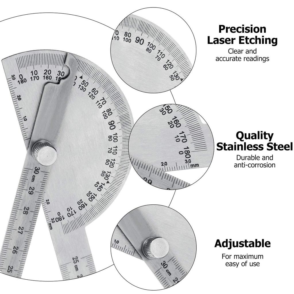 Angle Protractor Angle Finder Ruler Two Arm Stainless Steel Protractor Woodworking Ruler Measure Tool with 0-180 Degrees(30 Cm/ 11.8 Inch)