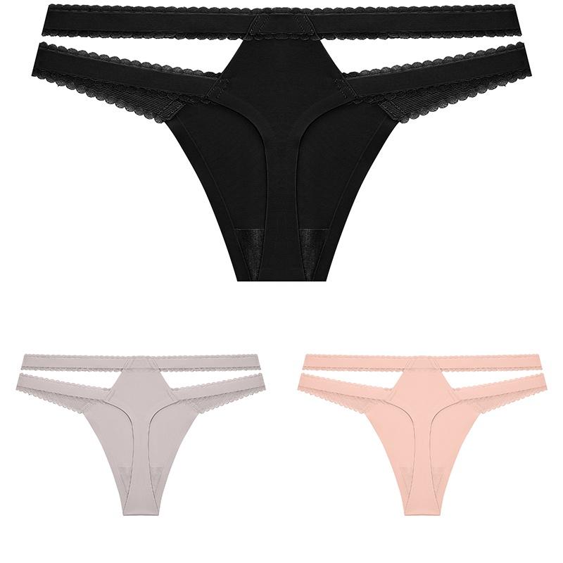 FINETOO 3Pcs/Set Women Thongs V Waist G-String Solid Color Striped Panties Female T-Back Underwear Intimate Lingerie