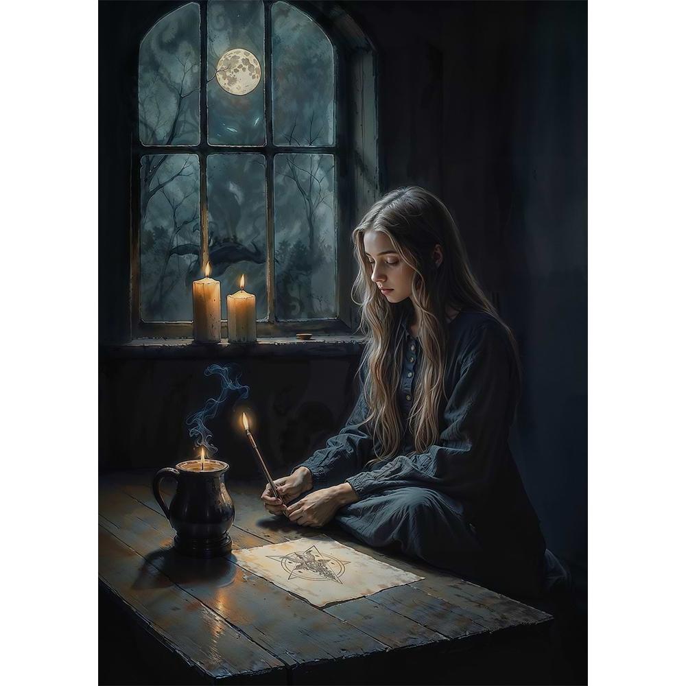 Fantasy Forest Castle Dark Academy Magic Witch Canvas Diamond Painting Wall Art Picture Living Room Home Decor