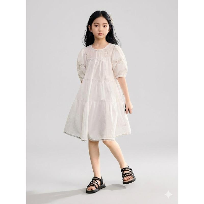 Big Girls Puff Sleeve Short Sleeve Princess Dress Casual Summer Sweet Kids Dress