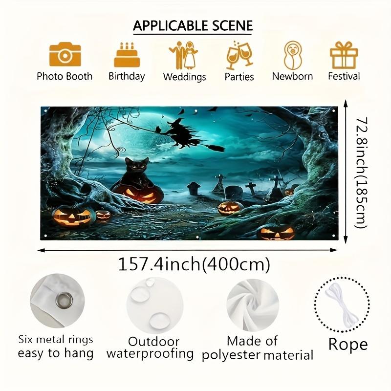 A Halloween garage door polyester banner decoration with a witch and ghost theme a festive party wall decoration