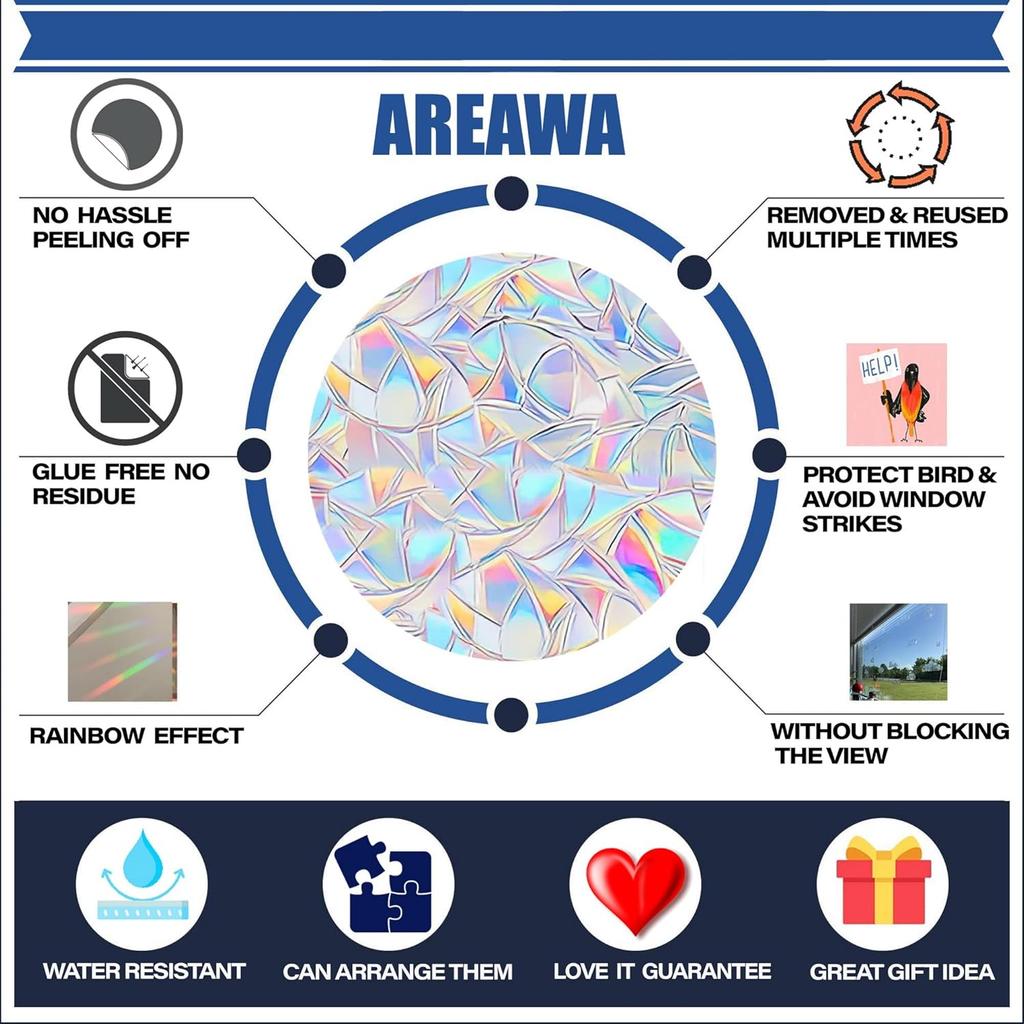 30 Pcs Star Ring Circle Window Clings - Anti-Collision Decals to Save Birds, Non-Adhesive Rainbow Stickers