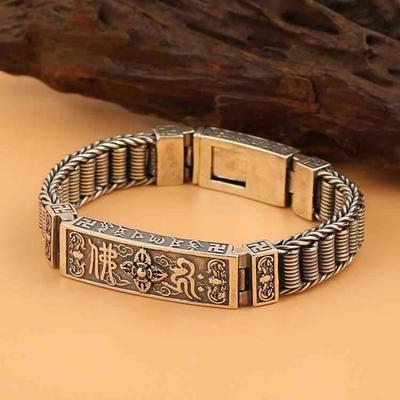Vintage Vintage Bracelet for Men with Six Character Mantra Dial and Domineering Spring Patterned Chain
