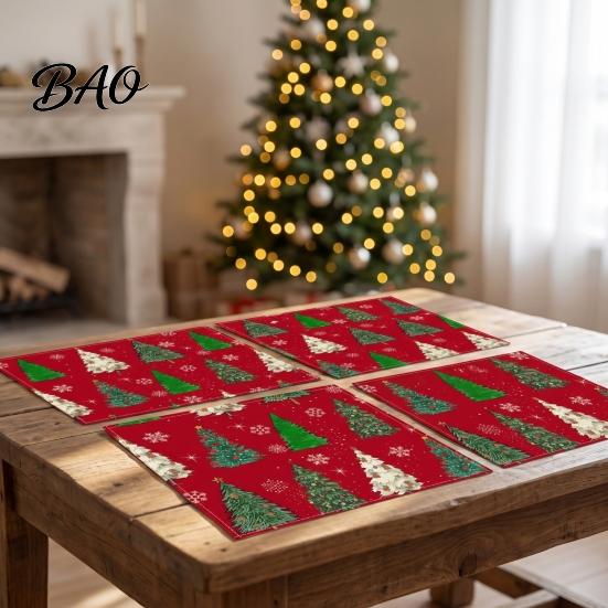 Christmas Table Mat 4Pcs Linen Placemat Set, Cartoon Snowman Gingerbread Gnome Durable Mats Mat, Heat Resistant Place for Holiday Party Placemats