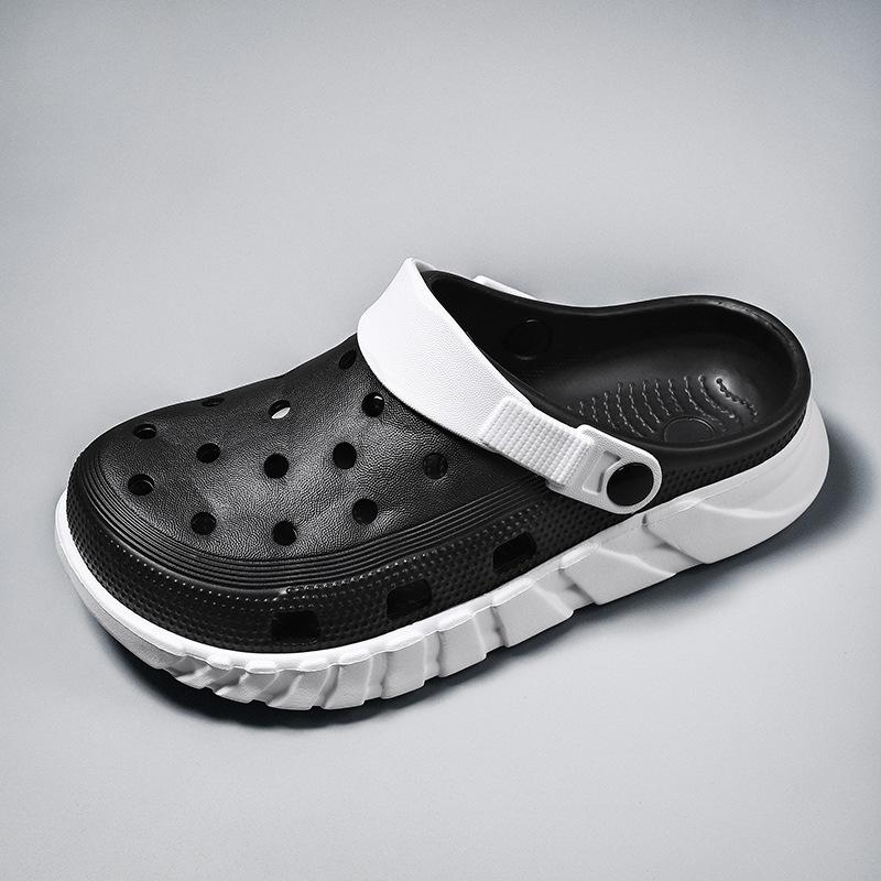 

Мужские сандалии повседневные модные уличные спортивные туфли с отверстиями большого размера нескользящие тапочки с двумя носками сумка для головы крутые тапочки 40 чёрный