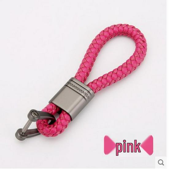 Textured Leather Rope and Gunmetal Keychain with Horseshoe Buckle