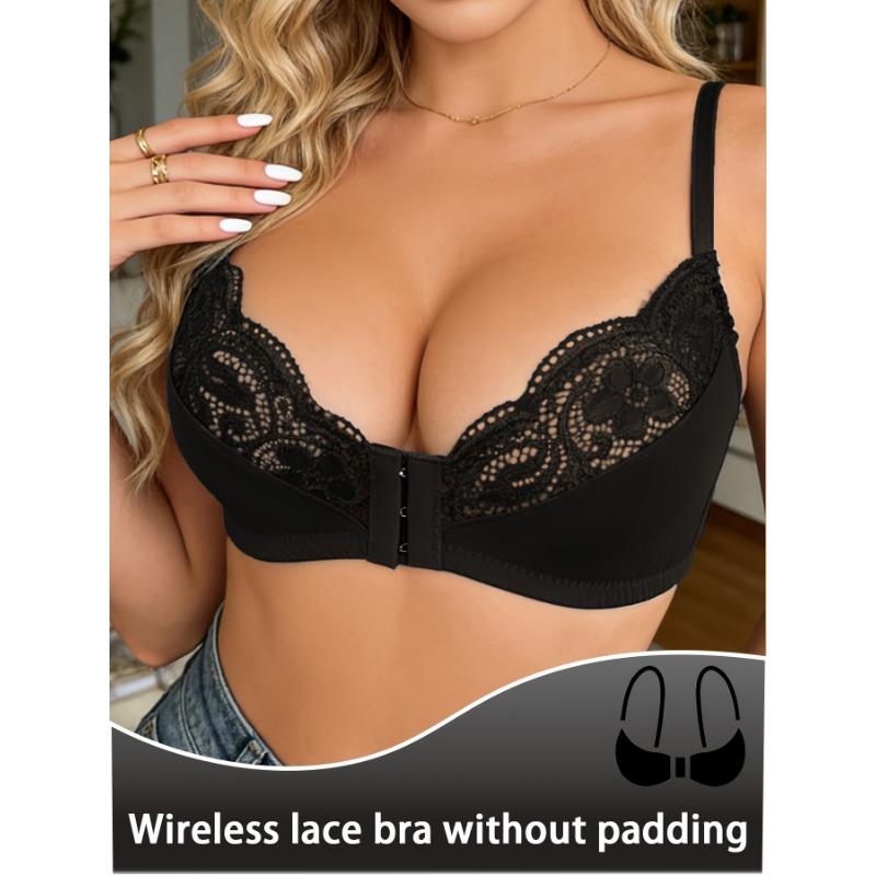 

Women s Lace Push Up Front Closure V Neck Bralette Sexy Unlined Underwire Bra S чёрный