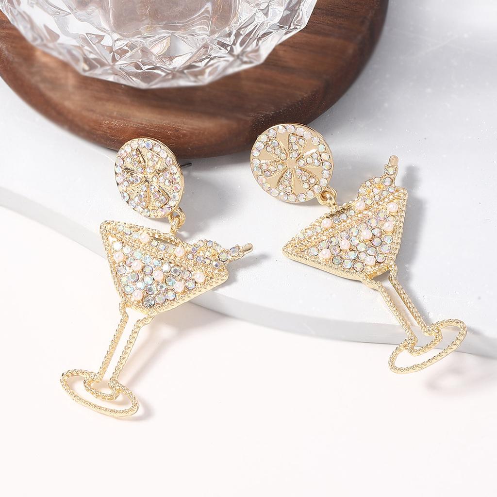 Cross-border New Creative Carnival Party Diamond-encrusted Fashion Wine Glass Shape Earrings, Super Flash Hollow Fashion Personalized Models