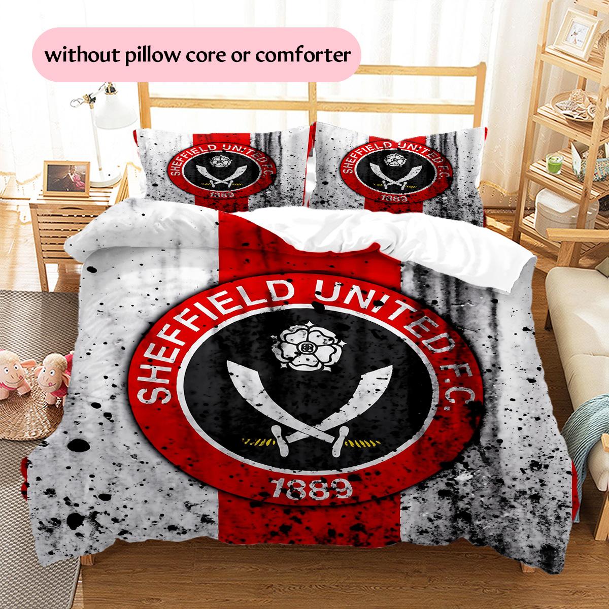 Sheffield United FC Pattern Bedding Quilt Set Home Decoration Gift (1 * duvet cover + 2 * pillowcase without core) 135x200cm