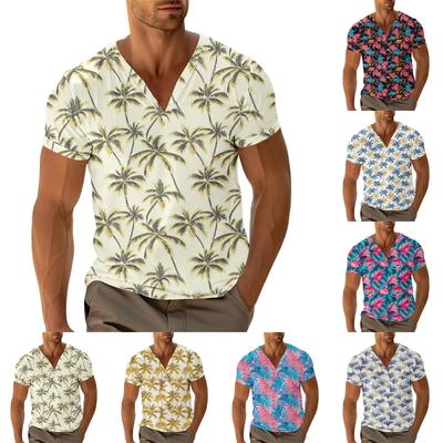 Erkek V Yaka Günlük Kısa Kollu Bol Günlük Moda Tatil Üstü