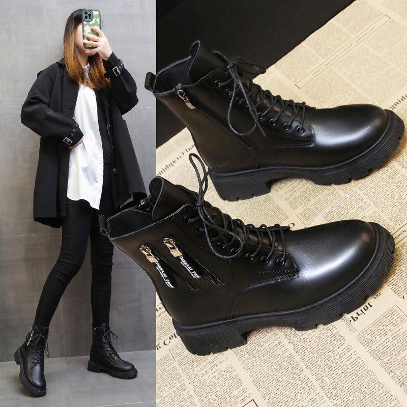 Fashion thick-soled round head velvet high-top cotton shoes women's autumn and winter temperament British style thick-heeled short boots