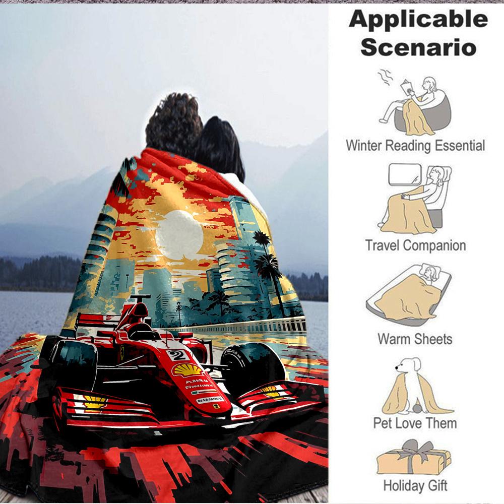 1pc Racing Car Blanket Lightweight Flannel Blanket Throw Blanket For Sofa, Bed, Travel, Camping, Livingroom, Office, Couch