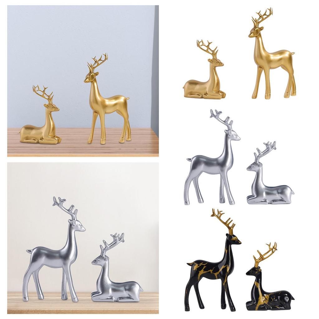 Reindeer Figurine Resin Ornaments Animal Statue Elk Deer Statue Elk Sculpture for Bookshelf Cabinet Living Room Desktop Office