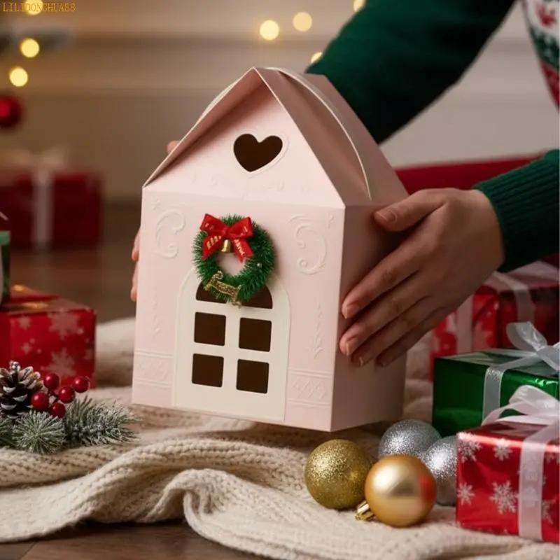K1AE Christmas Wonderland Cottage Gift Box, House Shaped Gift Box Gifts and Enjoyment for Luxury Homes Red Christmas