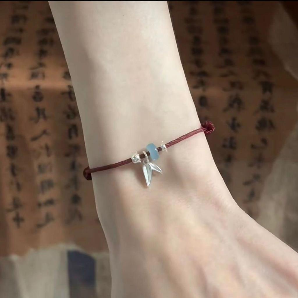 Handmade Red Rope Bracelet: Bamboo Leaf & Fish Design, Perfect for Couples or Best Friends