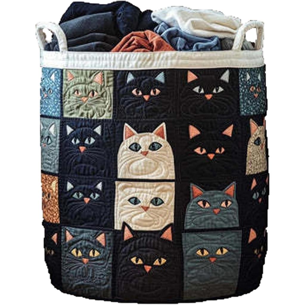Large Quilted Laundry Storage Basket 51x71cm Durable Fabric Organizer with Handles for Clothes Toys and Household Items