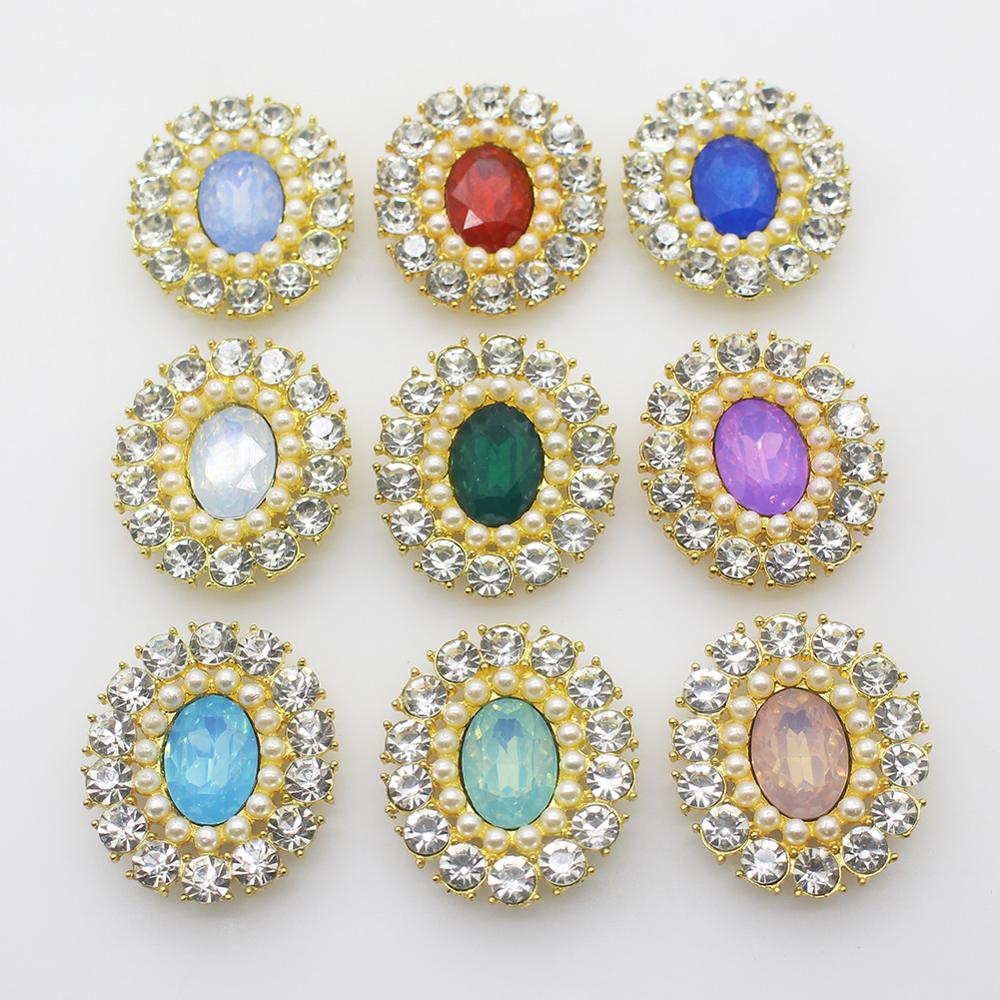 10Pcs Crystal Ivory Faux Pearl Rhinestone Buttons Wedding Decoration DIY Flatback Gold Clothing Scrapbooking Crafts Accessories